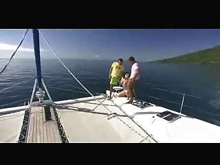 Hot Latina Chick Pleasuring Two Guys In A Yacht